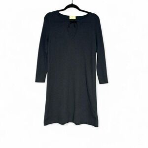 Allude Wool Sweater Dress‎ Women's Size Small Knit Keyhole Navy Blue Bow Twee